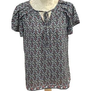 MAX STUDIO WOMENS BOHO FLORAL SHORT SLEEVE BLOUSE SIZE M